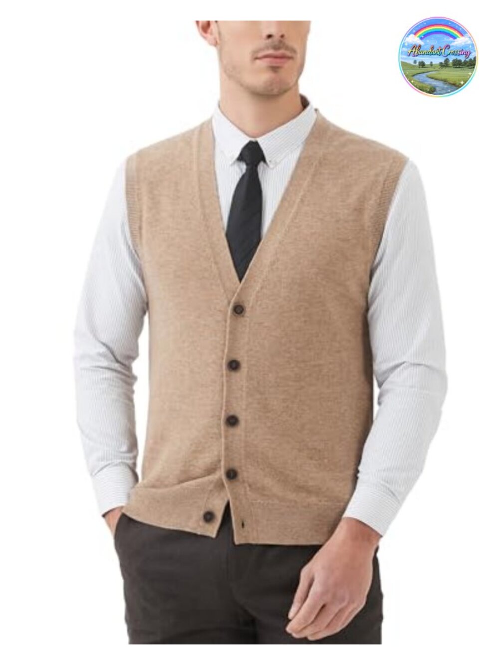 Wool Blend V-Neck Button Sweater Vest Sleeveless Cardigan Men